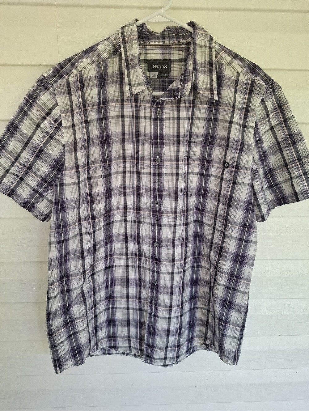 Marmot Mens Short Sleeve Button Down Shirt Plaid Hiking Outdoor Size Large